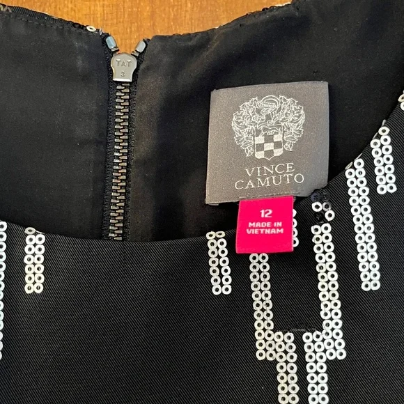 Vince Camuto silver on black subtle sequin sleeveless cocktail dress shift - Picture 3 of 9